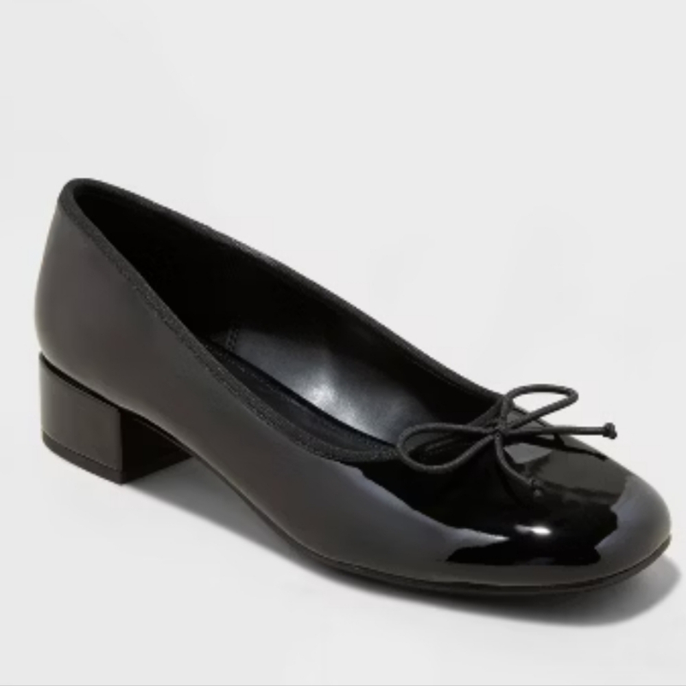 A New Day Women's Patent Joy Ballet Pumps Black, Slip On, Block Heel, Size 11
